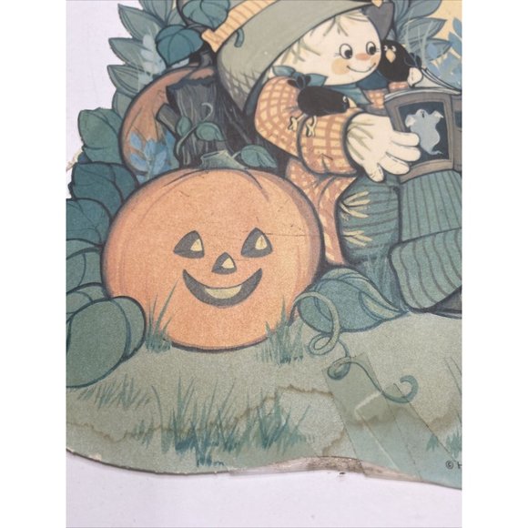 Vintage Halloween Decorations Hallmark Cardstock Decor Pumpkin Cat Scarecrow - Picture 2 of 5